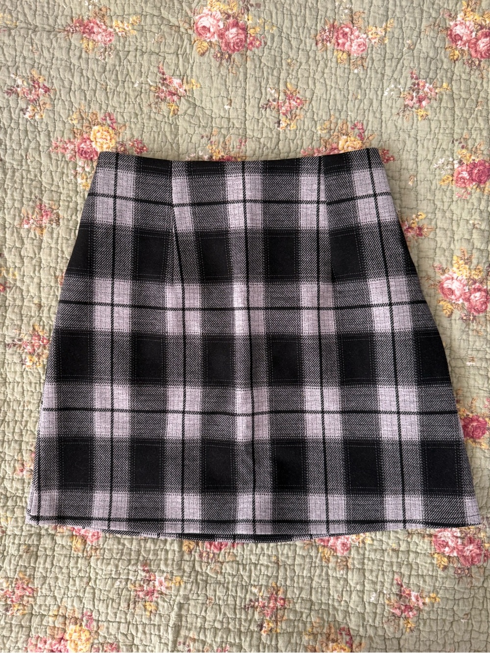 Plaid Mini Skirt in Black and Grey
